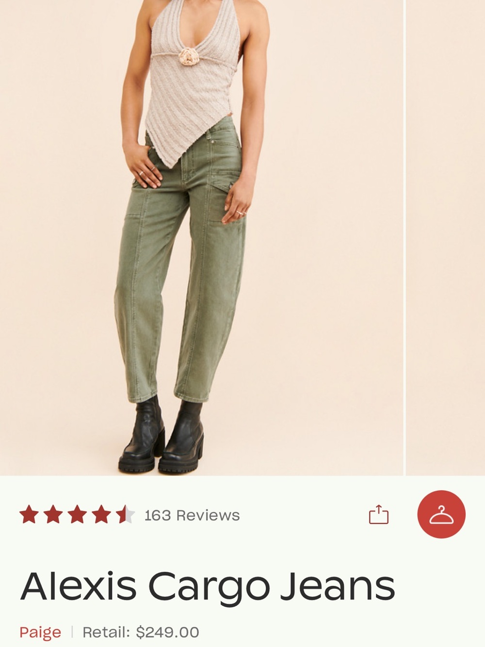 PAIGE Alexis Cargo Jeans in Vintage Ivy Green Size 28